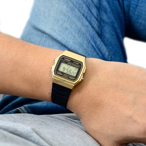 Relógio De Pulso Casio Collection F-91w Com Corpo Dourado Preto Preto Dourado