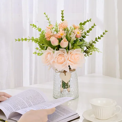 Waipfaru Flores Falsas En Florero, Rosas Artificiales De En
