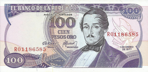 Colombia Reposición 100 Pesos Oro 1 Enero 1977