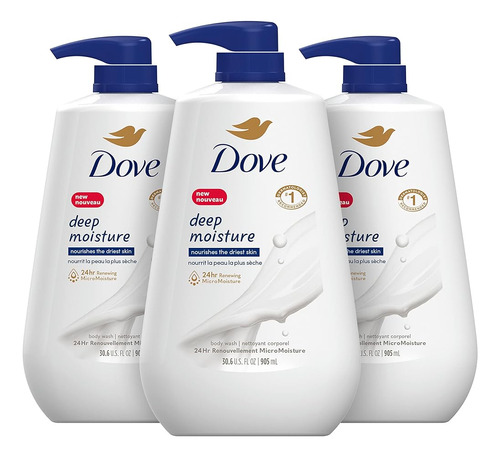 Dove Body Wash With Pump Deep Moisture 3 Count For Dry Skin 
