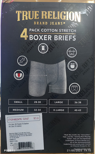 4 Pack Boxers Briefs True Religion Hombre Negros Algodón