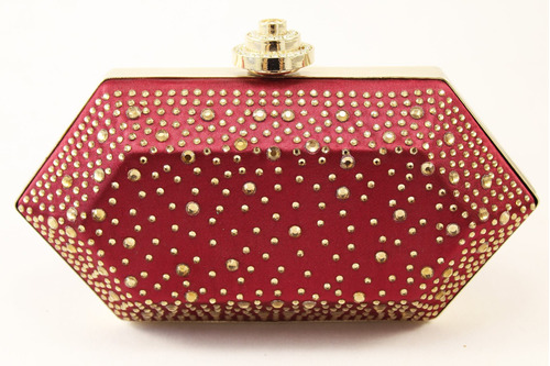 Clutch Cartera Borde Metal Pellizco Strass Importados