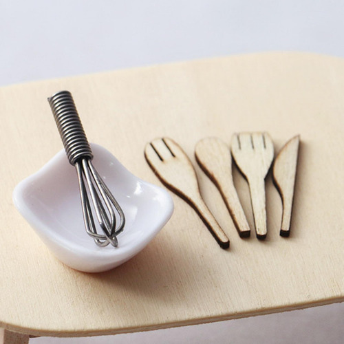 6x 1/12 Eggbeater Egg Bowl Espátula Modelo Set Escena De