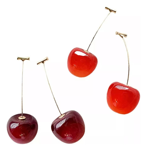 Ee 2 Pares Aretes Colgantes Cereza Kawaii Para Mujer Largos