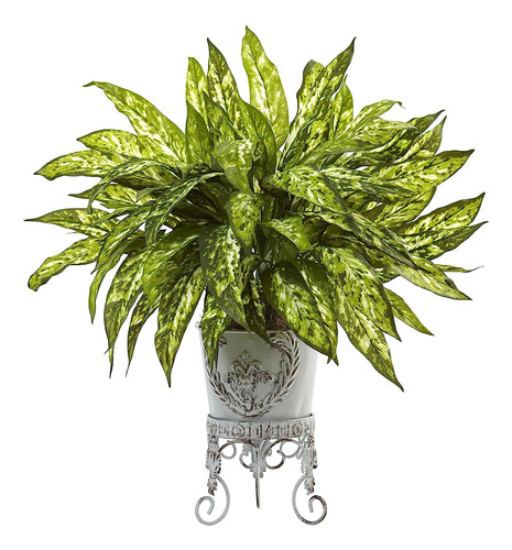 Casi Natural 6883 2' Aglaonema Con Jardinera De Metal, Verde