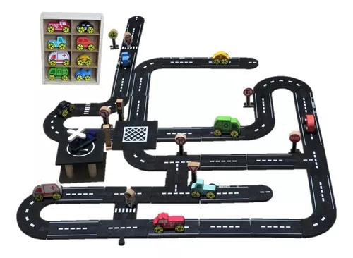 Brinquedo Pista Carrinho Infantil Educativo Madeira Cidade