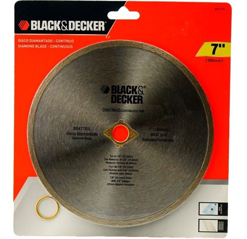 Disco Corte Diamantado Amoladora 7'' Black Decker Contínuo Color Gris