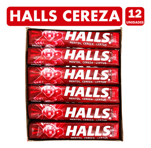 Halls Rojo Sabor Mentol Cereza Lyptus (caja Con 12 Uni)