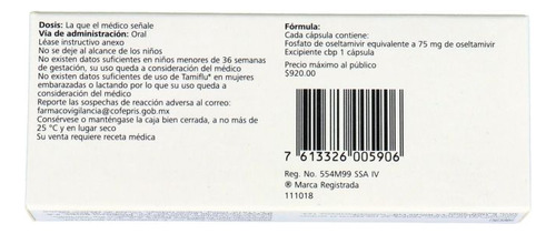 Tamiflu 75 Mg Caja Con 10 Cápsulas - Rx