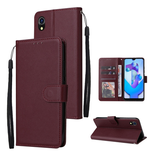 Funda De Cuero Multifuncional De Color Rojo Vino Para Vivo Y