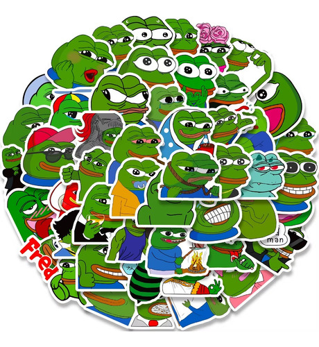 Set 50 Stickers Pepe La Rana Meme Papel Autoadhesivo 5x5 Cm