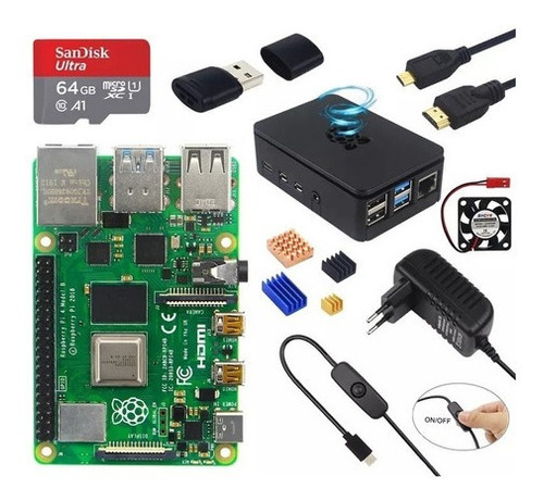 Kit Raspberry Pi4 2gb De Ram C/ Case+cartão 64gb +hdmi+fonte