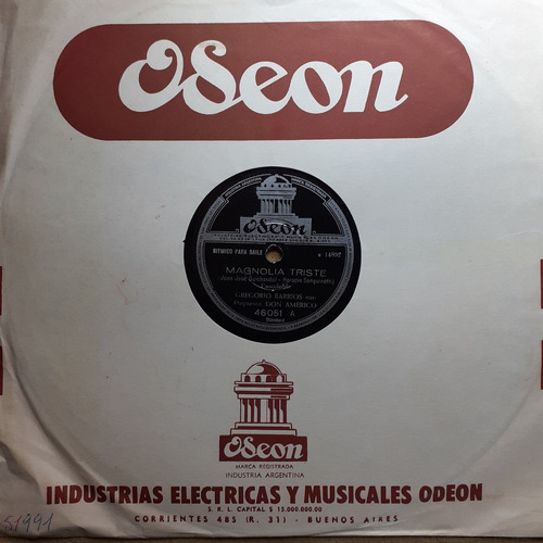 Disco De Pasta 78 Rpm - Gregorio Barrios (magnolia Triste)