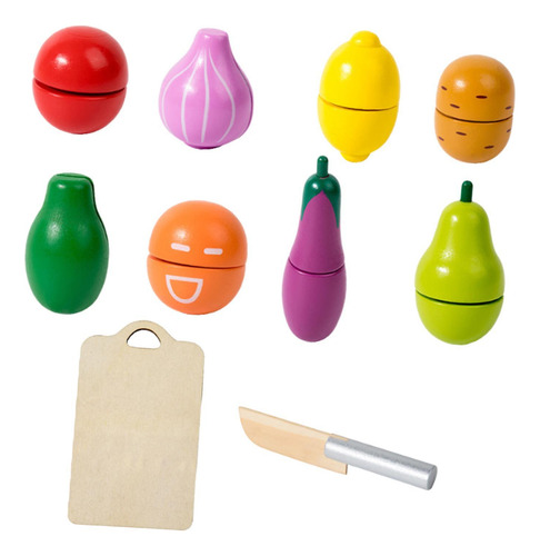 Juego De Comida De Madera Para Cortar , Juguetes 10 Piezas