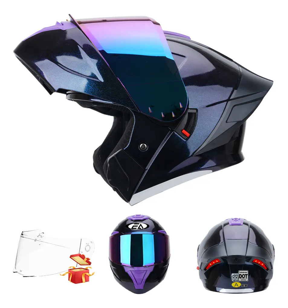 Casco Motocicleta Abatible Con Luz Led Certificado Dot Color Violeta Diseño Sergeant Tamaño Del Casco Xl