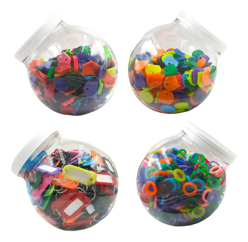 4 Botes Con Identificadores De Llaves 1600 Piezas Emojis Aro Color 4 Botes Con 1600 Identificadores Variados