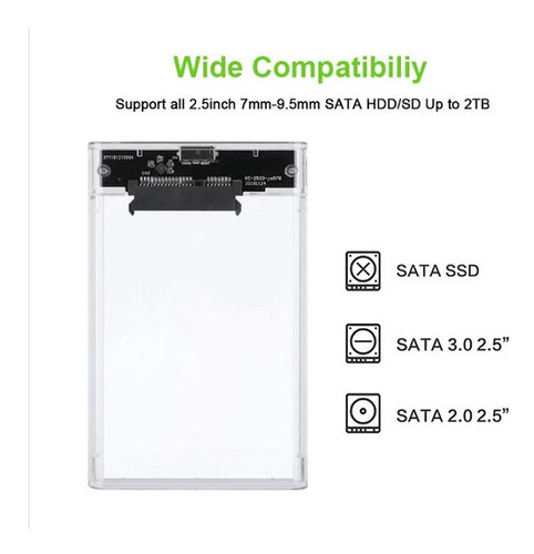Imagen 5 de 10 de Case Externo Sata Usb 3.0 Transparente Disco Duro Enclosure