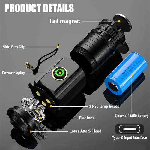 Led Alta Potencia 2000lm 3 Perlas Fuertes Edc Mini Linterna