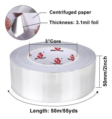 Bomei Pack 2 Unidades De Cinta Adhesiva De Aluminio, Cinta 2