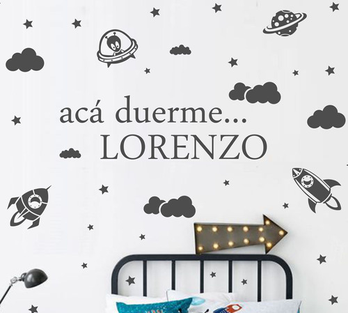 Vinilos Decorativos Infantil Naves Espaciales Frases Cama 