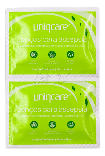 Lenço Para Assepsia Álcool 70% Uniqmed 19x14cm - 250 Un