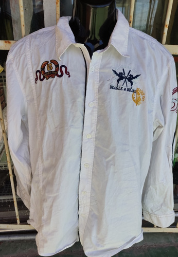 Camisa Blanca Hombre Diseño Con Apliques Combinada Talle M (Usado)