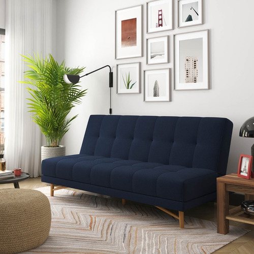Sofá Cama Bossa Nova 1,90 Linho Azul Marinho