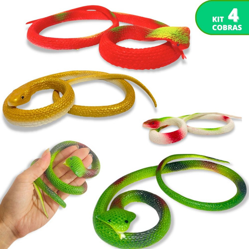 Kit 4 Cobra De Borracha Realista Brinquedo Pegadinha Susto