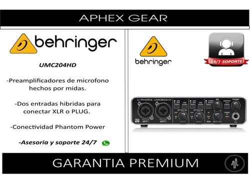 Interface De Audio Behringer U-phoria Umc204hd Envio Gratis