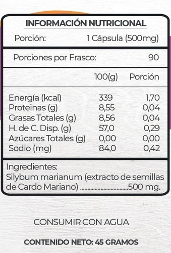 Imagen 2 de 2 de Silimarina 100% Natural 90 Cápsulas 500mg. Agronewen