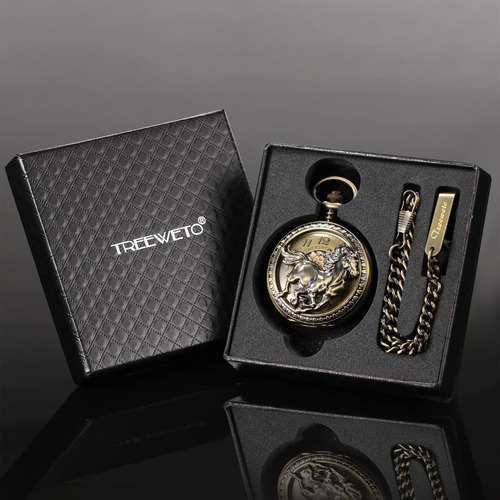 Reloj De Bolsillo Bronce Mecánico Antiguo Caballo 3d Hombre Color