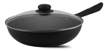 Comprar Sarten Wok 28 Cm Facusa Antiadherente Con Tapa De Vidrio Color Negro