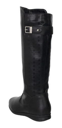 Imagem 3 de 5 de Bota Feminina Rasteira Flat Mooncity Cano Alto 71076 Preto