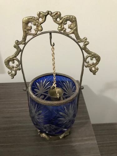 Aljibe Cristal Azul Tallado Con Montura De Bronce (Usado)