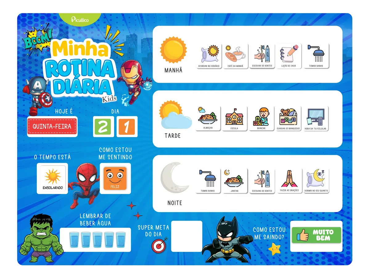 Quadro Educativo Magnetico Infantil Minha Rotina Diária 40x30cm