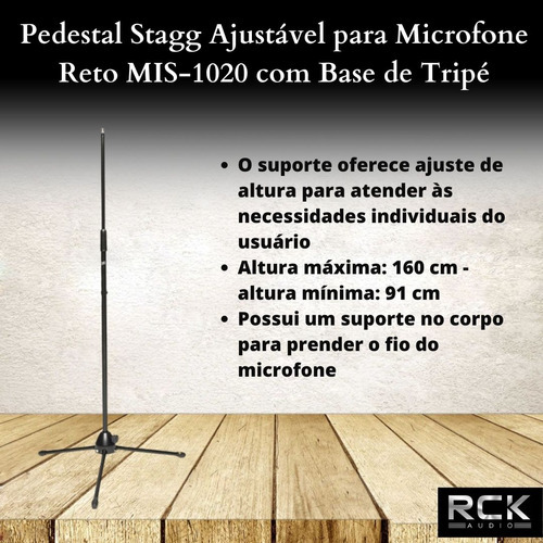 Pedestal Stagg P/ Microfone Reto Mis-1020 C/ Base De Tripé