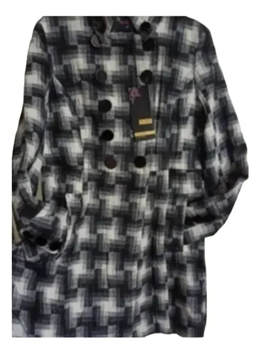 Saco Tapado Cuadrille Cuadros Negro Gris Cruzado Abotonado S