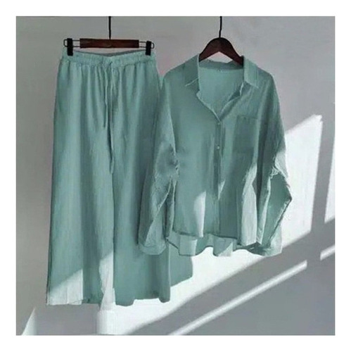 Conjunto De Camisa Y Pantalón De Lino Y Algodón For Mujer