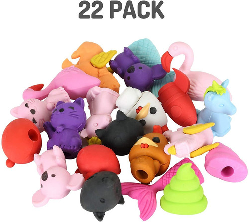 Juego De Gomas De Borrar En Forma De Animales X22 Unidades