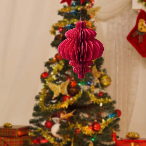 6 Adorno Colgante Navideño, Adorno De Panal De Papel Rojo