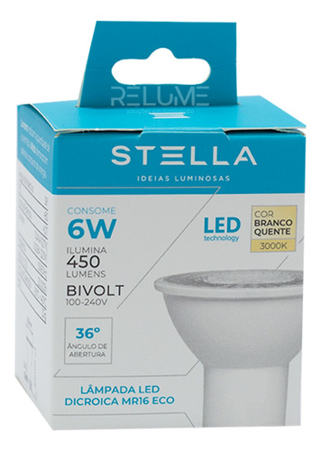 Lâmpadas Led Gu10 Dicroica 6w - Stella 