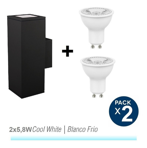 Pack 2 Aplique Pared Cuadrado Doble Luz Led Fría O Cálida
