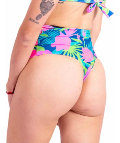 Bombacha Tiro Alto Florida Tropical Bikini Mujer