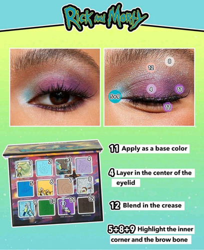 Paleta 12 Sombras De Ojos Rick And Morty Sheglam Brillosos