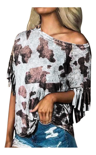 Blusa Casual Versatil Para Mujer Estampado Leopardo Un Manga