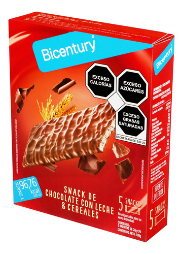 Barras Snack Chocolate Con Leche Y Cereal 100gr Pack X16