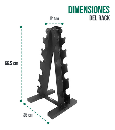 Rack Mancuernas Hexagonal Vinil 3 A 12 Lb Tayga Color Negro