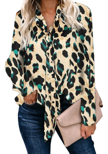 Blusa De Chifón Con Estampado De Leopardo Para Mujer, Casual