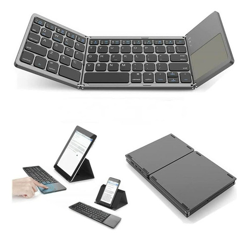 Teclado Inalambrico Plegable, Bluetooth Con Touchpad Negro