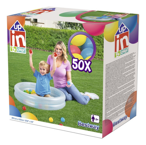 Piscina inflável redonda Bestway Up, In & Over 51141 de 91 cm x 20 cm 73 L azul claro + 50 bolas